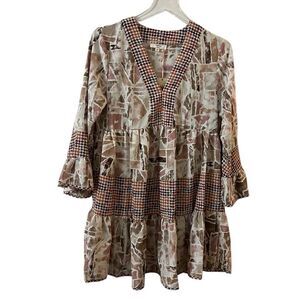 Entro Boho Tiered Mini Dress Geometric Lightweight Tunic Cottage Flowy small NWT